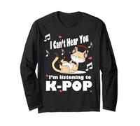 Je ne Peux Pas t'entendre J'écoute Kpop Kawaii Cat & Hearts Manche Longue