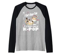 Je ne Peux Pas t'entendre J'écoute Kpop Kawaii Cat & Hearts Manche Raglan