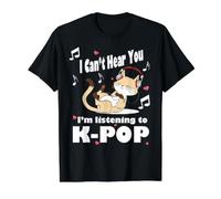 Je ne Peux Pas t'entendre J'écoute Kpop Kawaii Cat & Hearts T-Shirt Graphique avec Valeur