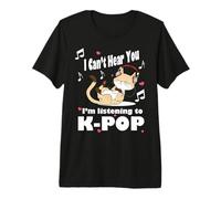 Je ne Peux Pas t'entendre J'écoute Kpop Kawaii Cat & Hearts T-Shirt Haut de Gamme