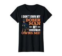 Je ne possède Pas Mon Doberman Mon Doberman m'appartient Amoureux des Chiens T-Shirt Graphique avec Valeur, Femme, Noir, XS
