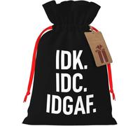 Je ne sais pas, je m'en fiche, je m'en fiche. Sac en toile de jute réutilisable avec cordon de serrage pour Noël et les cadeaux de fête.