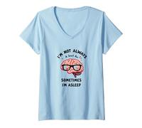 Je ne suis Pas Toujours Intelligente, Parfois Je Dors (drôle de Cerveau) T-Shirt avec Col en V, Femme, Bleu Céleste, XXL