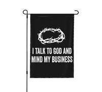Je parle à Dieu et je m'occupe de mes affaires - Drapeau chrétien humoristique 30 x 45 cm, bannière double face pour jardin, terrasse ou cour (sans mât)