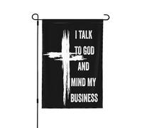 Je parle à Dieu et je m'occupe de mes affaires - Drapeau chrétien humoristique 30 x 45 cm, bannière double face pour jardin, terrasse ou cour (sans mât)