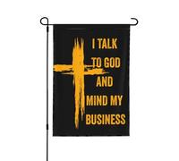 Je parle à Dieu et je m'occupe de mes affaires - Drapeau chrétien humoristique 30 x 45 cm, bannière double face pour jardin, terrasse ou cour (sans mât)