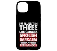 Je Parle couramment Trois Langues Anglais Sarcasme et angoisse Adolescente Coque pour iPhone 15 Plus