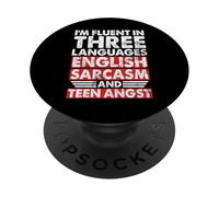Je Parle couramment Trois Langues Anglais Sarcasme et angoisse Adolescente PopSockets PopGrip Adhésif
