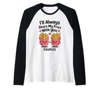 Je partagerai toujours mes frites avec vous, jolis couples Kawaii Des Manche Raglan