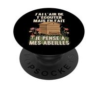 Je Pense à Mes Abeilles Apiculteur Apiculture apicole Drôle PopSockets PopGrip Adhésif