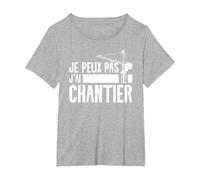 Je Peux Pas J'Ai Chantier Ouvrier du Bâtiment T-Shirt, Femme Grandes Tailles, Gris Chiné, 2X