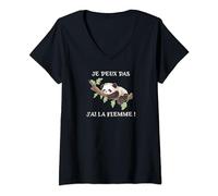 Je peux pas j'ai la flemme cadeau amusant avec panda endormi T-Shirt avec Col en V