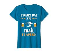 Je Peux Pas J'Ai Trail et apéro Humour T-Shirt, Femme, Saphir, L