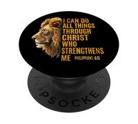 Je Peux Tout Faire grâce à Christ Lion (Philippiens 4:13) PopSockets PopGrip Adhésif