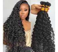 Je pointe les Extensions de cheveux humains bouclés paquets Microlinks Extensions de cheveux for les femmes noires vague bou profonde itip cheveux couleur naturelle(100 Strands 1Bundle,14 Inch)