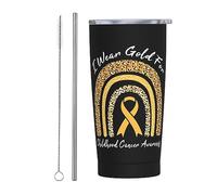 Je porte de l'or pour le mois de sensibilisation au cancer chez l'enfant Gobelet avec couvercle et paille Gobelet isolé sous vide en acier inoxydable de 20 oz Tasses à café réutilisables Tasse de voy