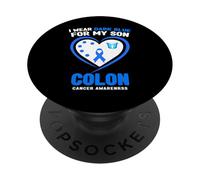 Je Porte du Bleu foncé pour sensibiliser Mon Fils au Cancer du côlon PopSockets PopGrip Adhésif