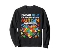 Je Porte du Bleu pour la Sensibilisation à l'Autisme de Mon Petit-Fils, Grand-père et Grand-mère Sweatshirt
