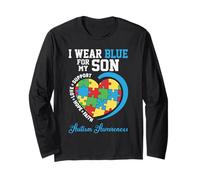 Je Porte du Bleu pour Mon Fils - Autism Awareness Support Parents Manche Longue