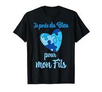 Je Porte Du Bleu Pour Mon Fils Soutien Autisme T-Shirt