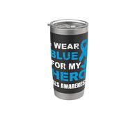 JE PORTE DU BLEU POUR SENSIBILISER MON HÉROS À LA MALADIE Gobelet isotherme en acier inoxydable double paroi