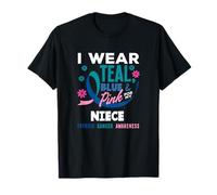 Je Porte du Bleu Sarcelle, du Bleu et du Rose pour Le Cancer de la thyroïde de ma nièce T-Shirt