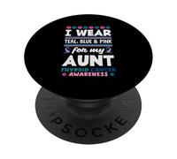 Je Porte du Bleu Sarcelle, du Bleu et du Rose pour Le Cancer de la thyroïde de ma Tante PopSockets PopGrip Adhésif