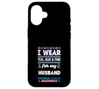 Je Porte du Bleu Sarcelle, du Rose et du Bleu pour Le Cancer de la thyroïde de Mon Mari Coque pour iPhone 16