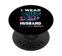 Je Porte du Bleu Sarcelle, du Rose et du Bleu pour Le Cancer de la thyroïde de Mon Mari PopSockets PopGrip Adhésif