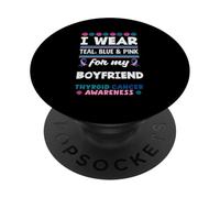 Je Porte du Bleu Sarcelle, du Rose et du Bleu pour Le Cancer de la thyroïde de Mon Petit ami PopSockets PopGrip Adhésif