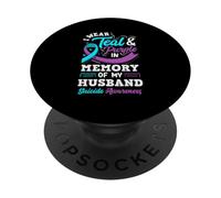 Je Porte du Bleu Sarcelle et du Violet à la mémoire de Mon Mari PopSockets PopGrip Adhésif