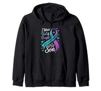 Je Porte du Bleu Sarcelle et du Violet en Souvenir de la prévention du Suicide de Mon Fils Sweat à Capuche