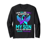 Je Porte du Bleu Sarcelle et du Violet pour prévenir Le Suicide de Mon Fils Manche Longue