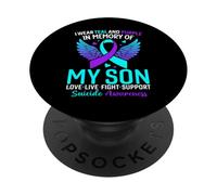 Je Porte du Bleu Sarcelle et du Violet pour prévenir Le Suicide de Mon Fils PopSockets PopGrip Adhésif