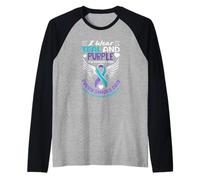 Je Porte du Bleu Sarcelle et du Violet pour Quelqu'un Qui me Manque. Prévention du Suicide Manche Raglan