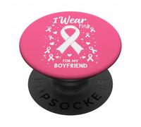 Je Porte du Rose pour sensibiliser Mon Petit ami au Cancer PopSockets PopGrip Adhésif