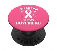 Je Porte du Rose pour sensibiliser Mon Petit ami au Cancer PopSockets PopGrip Adhésif