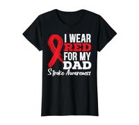 Je Porte du Rouge pour Mon père Conscience de l'AVC Crise cérébrale T-Shirt Graphique avec Valeur, Femme, Noir, M