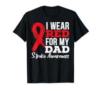 Je Porte du Rouge pour Mon père Conscience de l'AVC Crise cérébrale T-Shirt Graphique avec Valeur, Homme, Noir, L