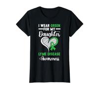 Je Porte du Vert pour ma Fille Sensibilisation à la maladie de Lyme T-Shirt Graphique avec Valeur, Femme, Noir, XS