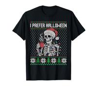 Je préfère Halloween, Noël, Pull Laid, Bonnet de père Noël Squelette T-Shirt