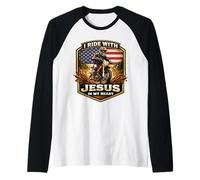 Je Roule avec Jésus dans Mon cœur American Dirt Bike Rider USA Manche Raglan