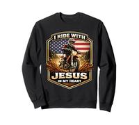 Je Roule avec Jésus dans Mon cœur American Dirt Bike Rider USA Sweatshirt