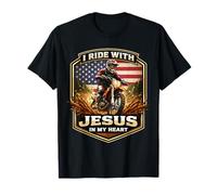 Je Roule avec Jésus dans Mon cœur American Dirt Bike Rider USA T-Shirt