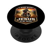 Je Roule avec Jésus dans Mon cœur Dirt Bike Rider Motocross MX PopSockets PopGrip Adhésif