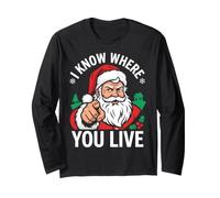 Je Sais où tu vis Santa Funny Christmas Manche Longue