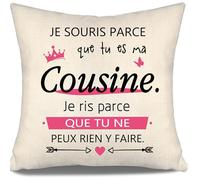 Je Souris Parce Que tu ES Ma Cousine Je RIS Parce Que tu ne Peux Rien y Faire Housse de Coussin Cousine Cadeau de la cousine ou du Cousin Cadeau d'anniversaire Cadeau de Noël (cousine-b)