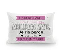 Je Souris Parce Que tu ES ma Meilleure Amie Je RIS Parce Que tu ne Peux Rien y Faire Taies d'oreiller rigolotes pour Femme Meilleure Amie Anniversaire Cadeau de Noël Cadeau d'amitié