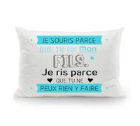 Je Souris Parce Que tu ES Mon Fils Je RIS Parce Que tu ne Peux Rien y Faire Taies d'oreiller rigolotes pour Fils de Maman Papa Fils Cadeau d'anniversaire Cadeau de Noël (Fils-b)