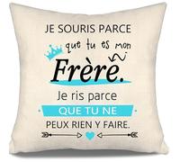 Je Souris Parce Que tu ES Mon frère Je RIS Parce Que tu ne Peux Rien y Faire Housse de Coussin drôle pour frère Cadeau d'anniversaire Cadeau de Noël Cadeau drôle (frère-b)